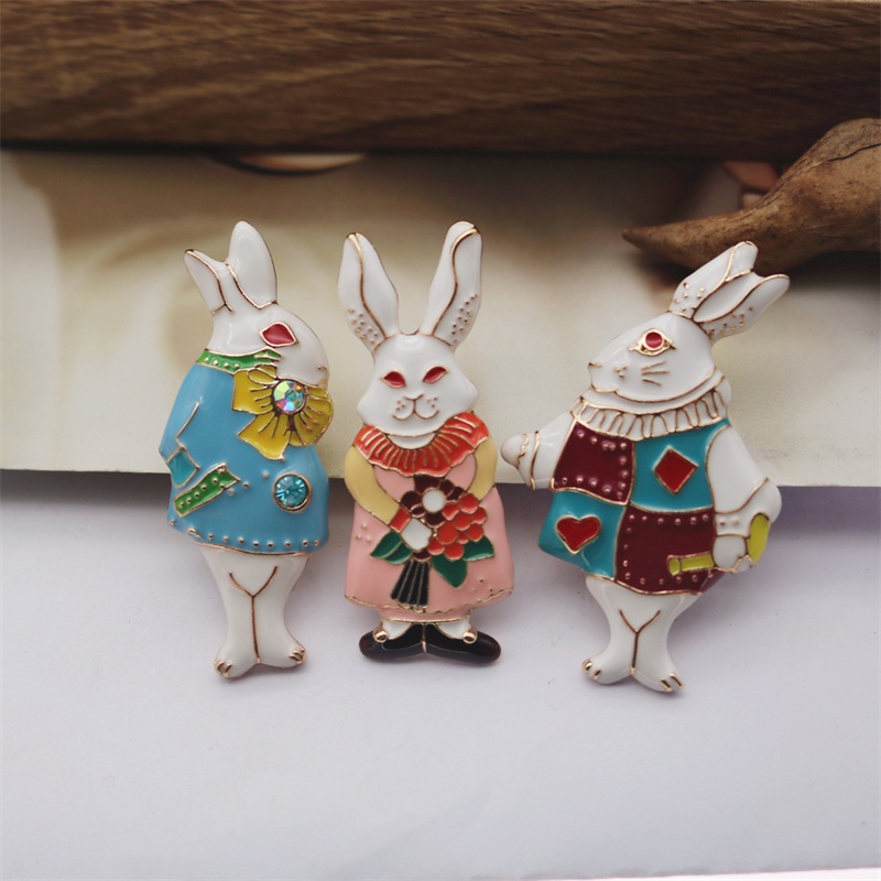 可愛的小兔子領針徽章琺瑯合金胸花卡通動物兔子胸針時尚復古圍巾鈕扣女士西裝別針