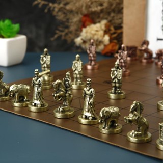 ✿免運費✿國際象棋 棋盤 復古金屬3D立體人物 兵馬俑象棋 中國象棋 套裝學生親子成人 收藏禮物