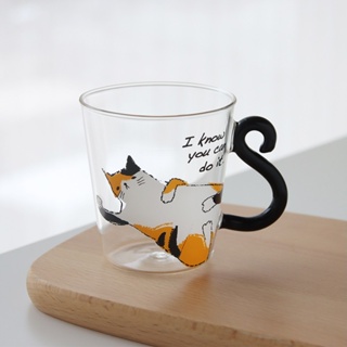 貓咪尾巴玻璃杯245ml 賣萌貓