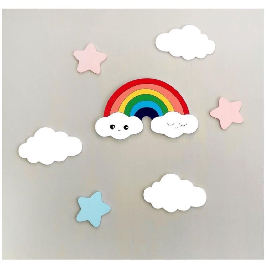 北歐風牆面毛氈裝飾 雲朵彩虹兒童房幼兒園牆上創意牆貼 立體貼飾