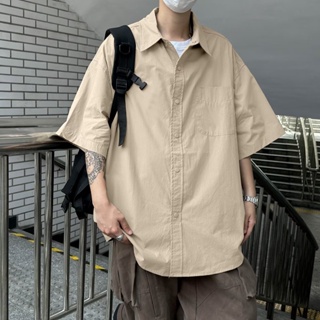 時尚男士流行款式韓版垂墜襯衫中性大碼純色休閒襯衫