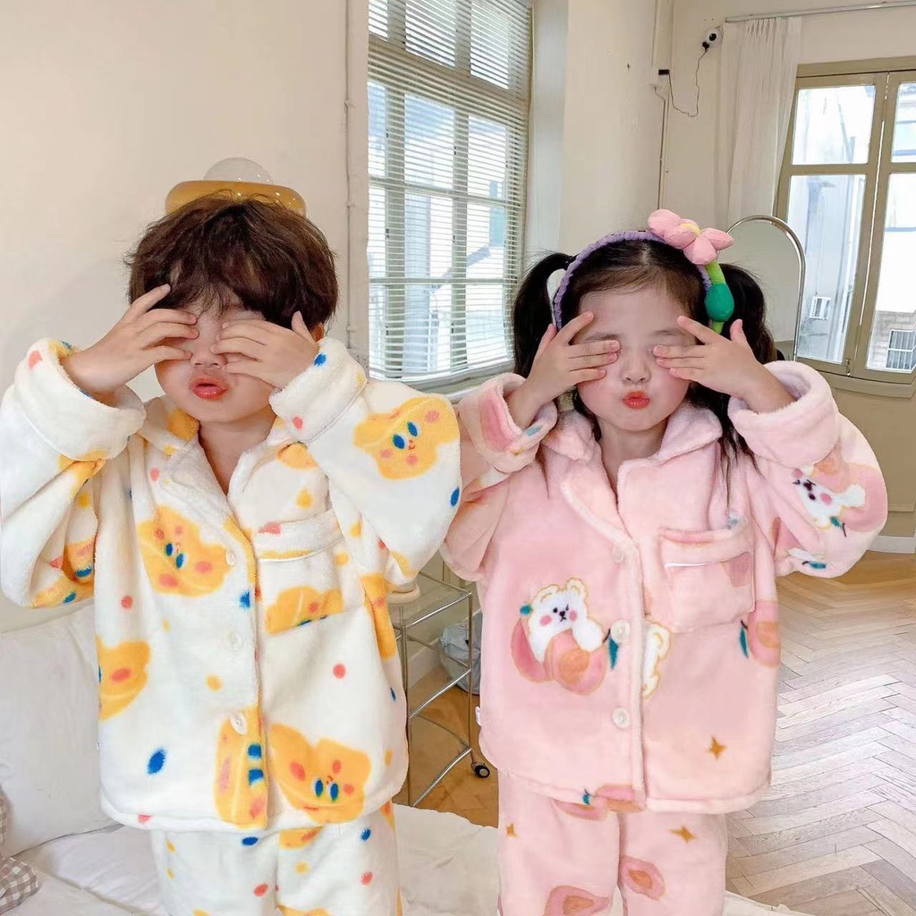 2023冬兒童睡衣韓國男女童毛絨卡通親子家居服寶寶加厚法蘭絨睡衣