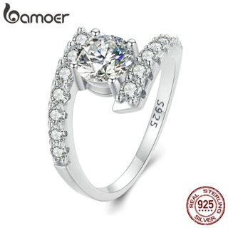 Bamoer 925 純銀戒指 1ct 時尚莫桑石戒指女士奢華珠寶禮品