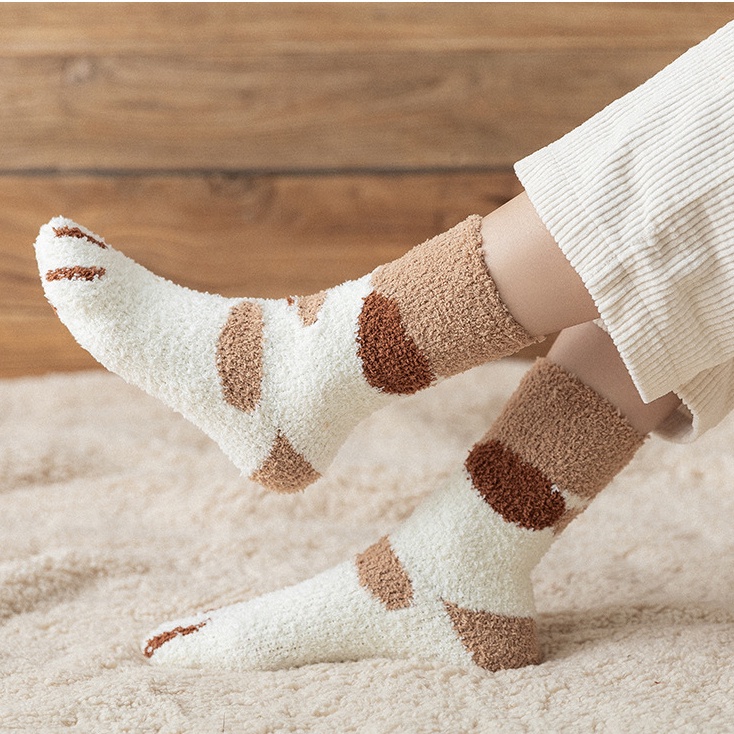 珊瑚毛絨絲襪女秋冬中長襪貓爪可愛毛絨保溫地板襪