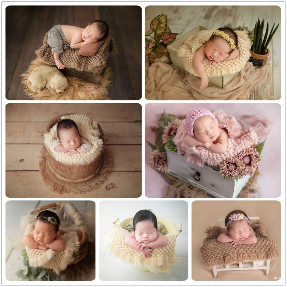 嬰兒攝影道具籃編織羊毛包裹新生兒照片拍攝籃填充物擺姿勢填充物背景毯