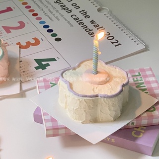 韓國ins彩色波浪條紋生日蛋糕蠟燭烘焙裝飾插件