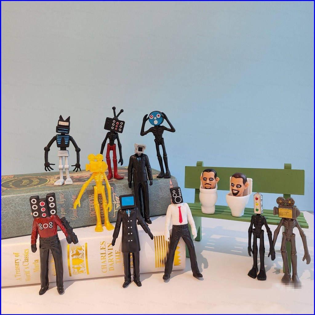 12 件裝 Skibidi 廁所可動人偶監視器人泰坦電視人揚聲器人警笛頭模型娃娃玩具