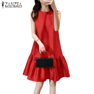 Zanzea 女式韓版無袖圓領魚尾荷葉邊下擺派對迷你連衣裙