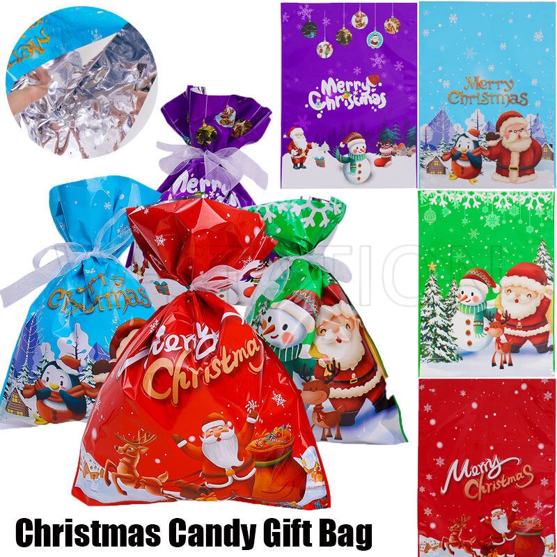 聖誕禮物糖果包裝袋帶絲帶/聖誕老人抽繩糖果袋/裝飾鋁箔袋