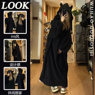 睡袍 家居服 連帽 小惡魔 珊瑚絨 睡衣 女 冬季 加厚 刷毛 2023 新款 韓版 網紅