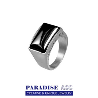 PARADISE 黑寶石方形 開口戒指 簡約 雕花 鈦鋼 不過敏不掉色 316L 復古工藝 飾品 穿搭