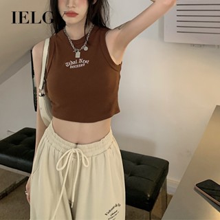 IELGY 女式短款工字形內刺繡背心夏季修身外無袖吊帶