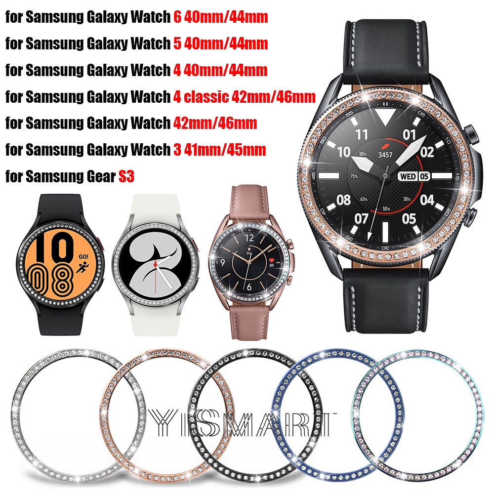 SAMSUNG 適用於三星 Galaxy Watch 6 5 4 3 鑲鉆保護殼 圈 Gear S3 表圈 擋板 可轉動