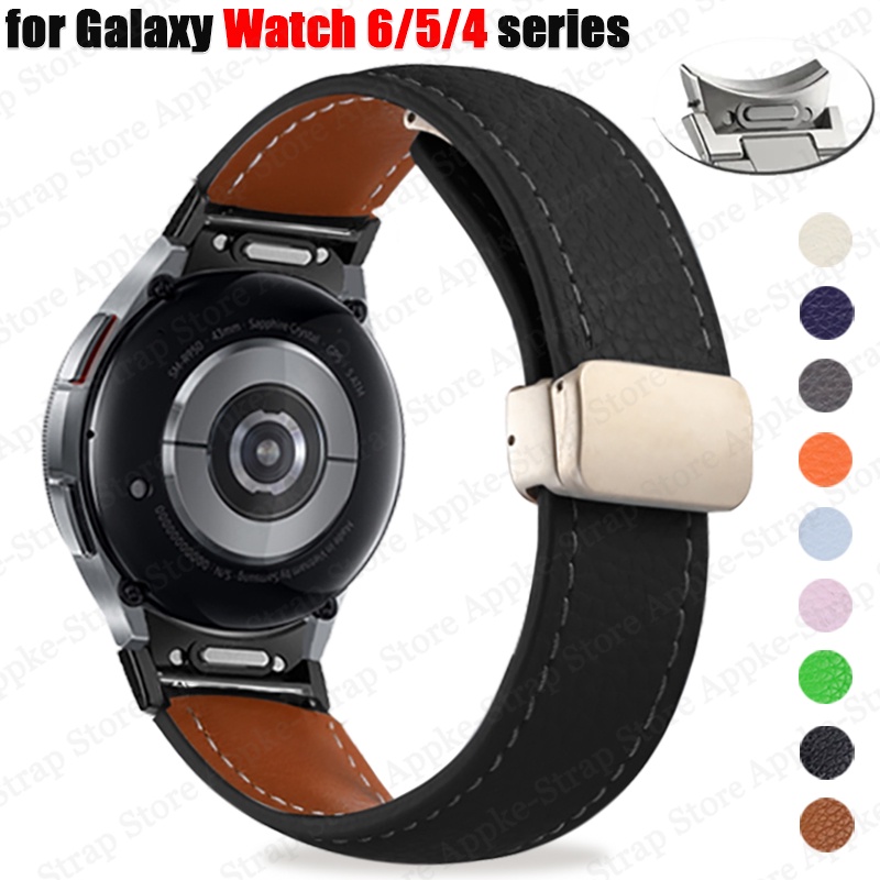 No Gaps 皮革錶帶適用於三星 Galaxy Watch 6 5 4 40 44mm 20 22mm 磁扣錶帶 Ga