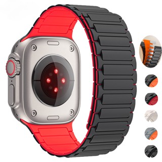 磁性錶帶矽膠手鍊錶帶相容 Apple Watch Series 10 9 8 7 6 5 4 Se 3 IWatch U