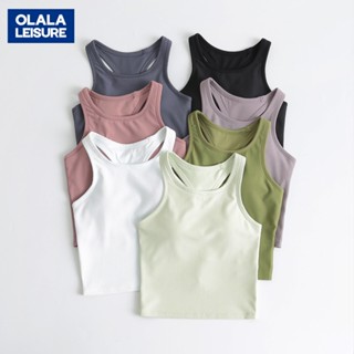 OLALA 含胸墊健身外穿緊身速乾瑜伽服背心女工字跑步運動服上衣夏