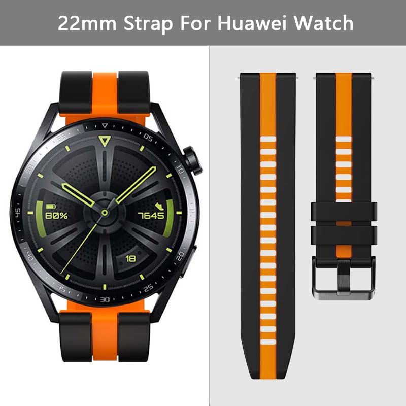 22mm豎紋雙色矽膠手錶帶適用於華為Watch GT 4 3 2 Pro Buds Ultimate 快拆替換拼色腕帶