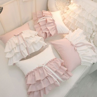 韓系公主荷葉邊抱枕 純手工製作蕾絲蝴蝶結抱枕 房間裝飾靠墊靠枕