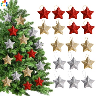 6 件裝聖誕快樂聖誕樹 3D 金粉五角星 DIY 聖誕樹挂墜掛飾新年派對裝飾品