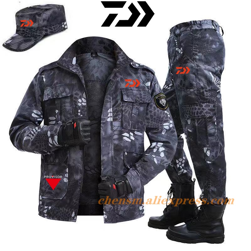 Daiwa男士迷彩服戶外保暖冬季狩獵戰術軍釣野營登山長袖工作服套裝