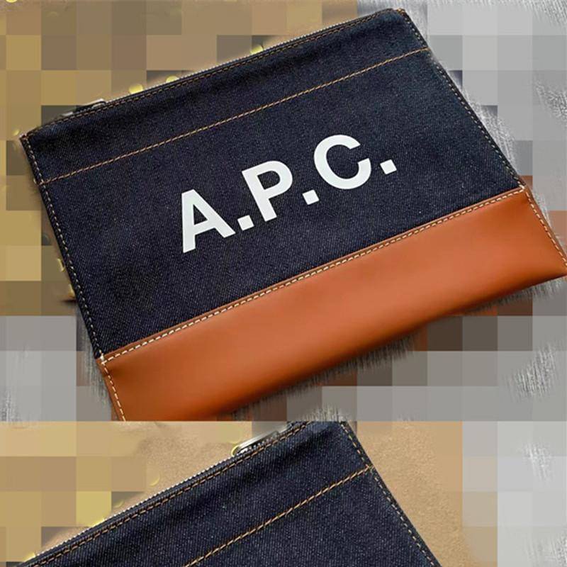 ins超火韓國APC牛仔拼色手拿包  字母簡約撞色帆布包小方包收納包潮