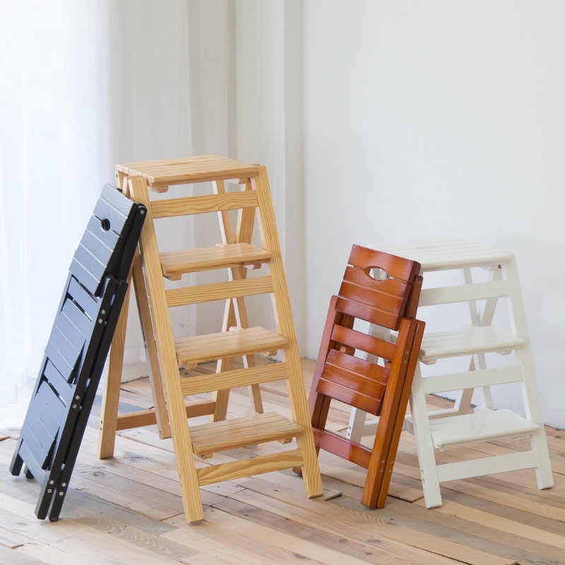 🔥免運熱銷🔥家用梯子多功能摺疊梯凳伸縮人字梯實木二三四步登高樓梯椅置物架