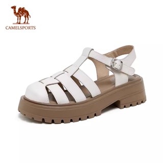 CAMEL SPORTS駱駝 女士鏤空鞋頭涼鞋 真皮豬籠鞋厚底羅馬鞋