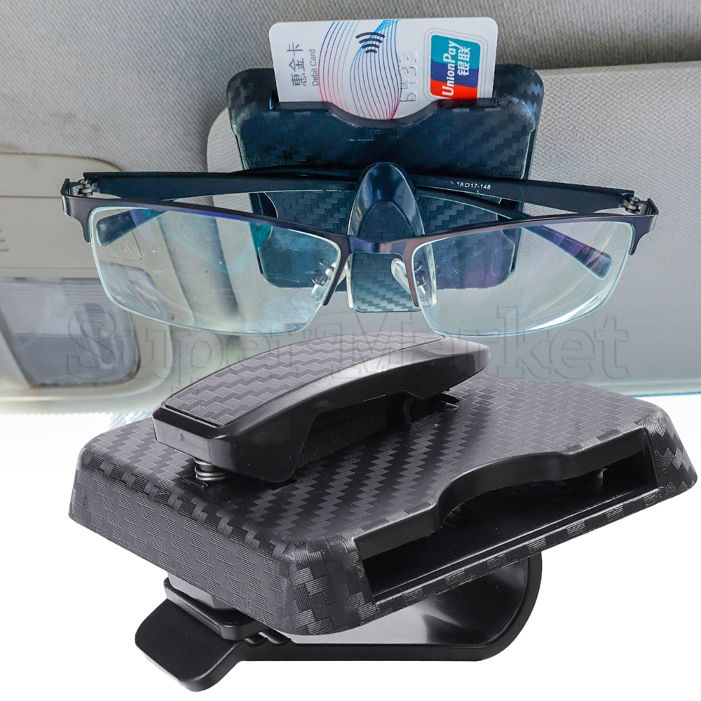 [精選]汽車遮陽板眼鏡夾/多功能車載收納夾/碳纖維眼鏡架/90° 可旋轉卡票緊固件/汽車內飾配件