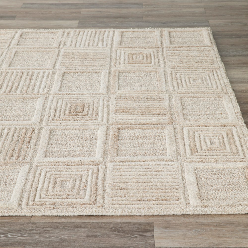 【HOLA】手工編織簇絨羊毛地毯80x150-方塊