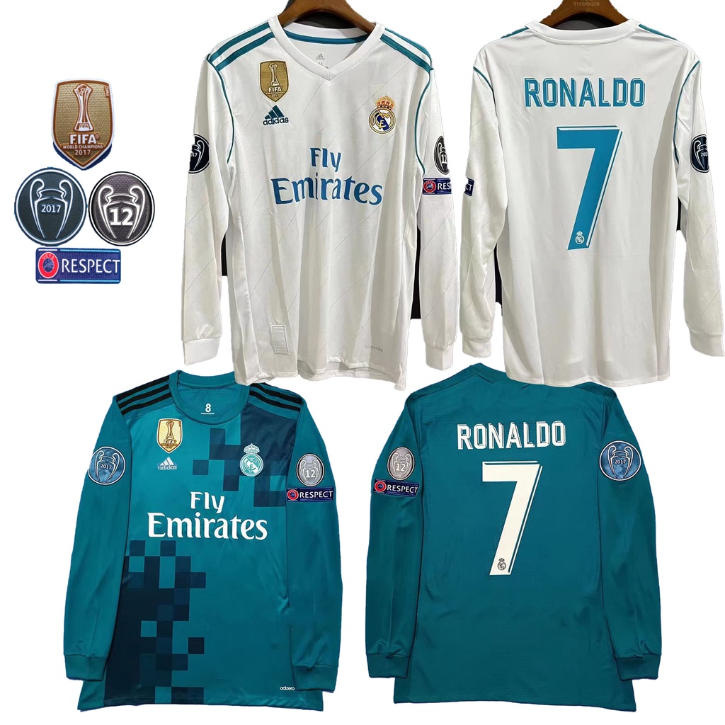 [復古發行] Ronaldo 17-18 皇家馬德里長袖 BALE BENZEMA 足球球衣男式足球衫