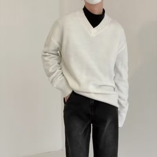 毛衣男 秋冬季潮流針織衫男 秋季緊身日系休閒v領套頭打底衫 M-3XL