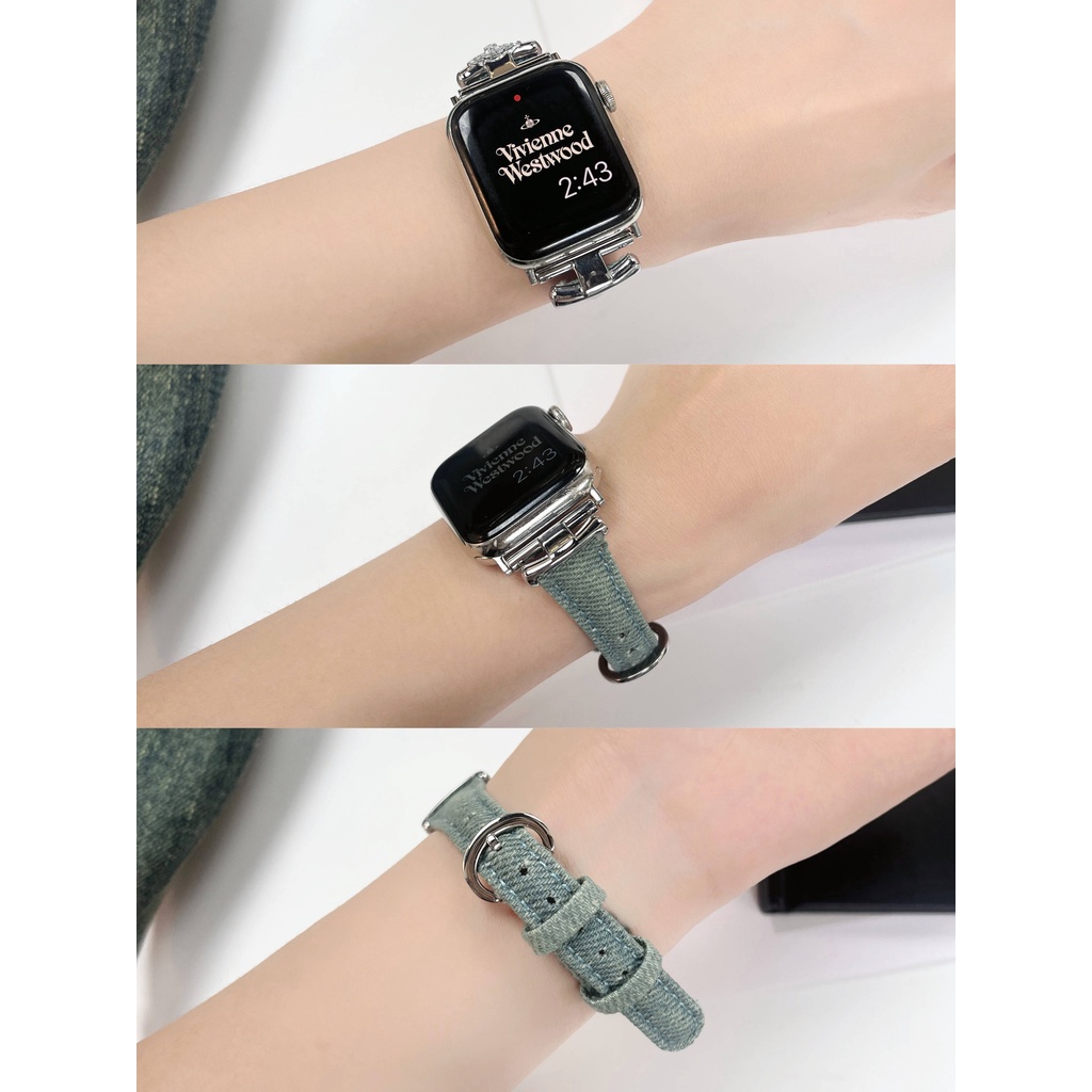 細腰牛仔錶帶 適用於 Apple Watch S9/8/Ultra 2/7/6/se2/4 蘋果智能手錶配件 女生錶帶