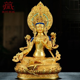 銅鎏金雕花《綠度母》居家桌面擺件 西藏家居客廳玄關工藝品銅像