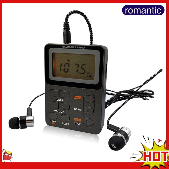 Rom SH-01 多功能 AM FM 收音機帶耳機收音機可充電便攜式 MP3 播放器鬧鐘,適合步行回家
