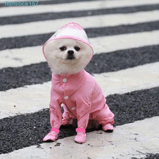 157FISHSTICK狗雨衣時尚全包防水對於中小型狗外套雨靴寵物雨衣