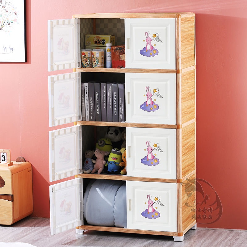 木紋多層雙門開收納櫃 多功能出租房家用簡易寶寶衣櫥 衣櫃 衣櫃組裝