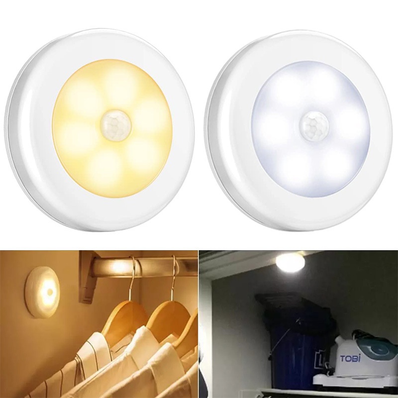 圓形 智能LED夜燈 電池供電 櫥櫃 床頭 臥室 衣櫃 壁櫥照明 磁吸感應燈