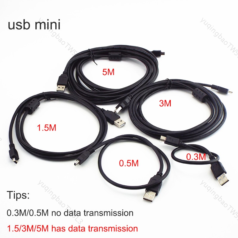 0.3/0.5/3/5m USB 迷你充電數據線 T 端口連接器延長車載 DVR 數碼相機線 TW5L3