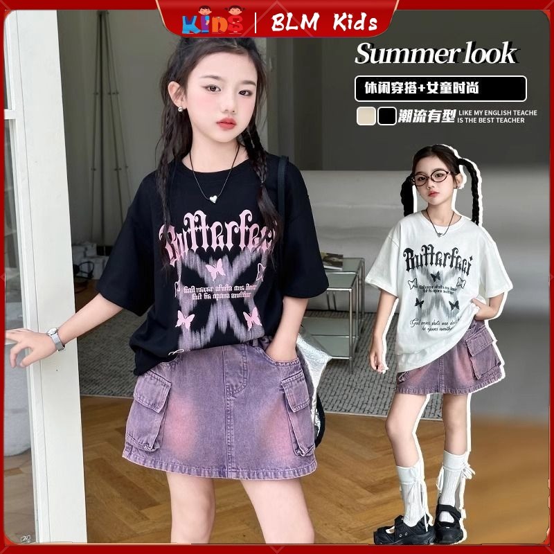 【BLM】女童短袖上衣 女童上衣 女大童上衣 純棉吸汗透氣  女童百搭寬鬆圓領t恤潮