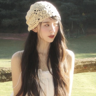 薄款鏤空手工鉤針針織帽夏季女式時尚薄款毛巾
