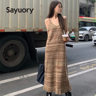 Sayuory 女式 2023 辣妹復古流蘇針織吊帶連衣裙