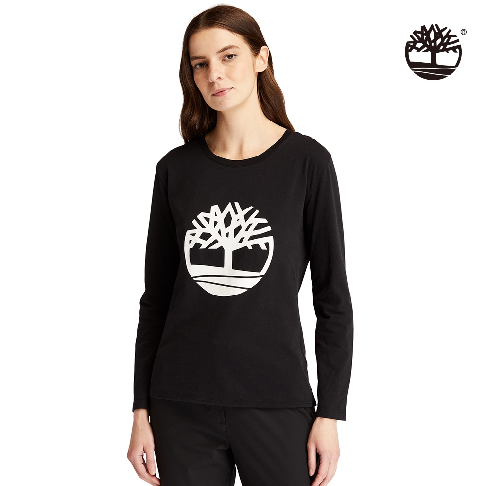 Timberland 女款黑色樹型LOGO有機棉長袖T恤|A23SH001