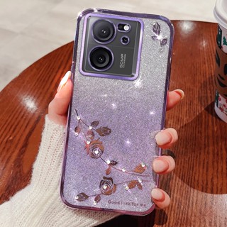 適用Xiaomi小米13T / Pro 超薄透明漸變星鑽閃粉手機殼少女矽膠軟TPU精孔全包裸機感保護套