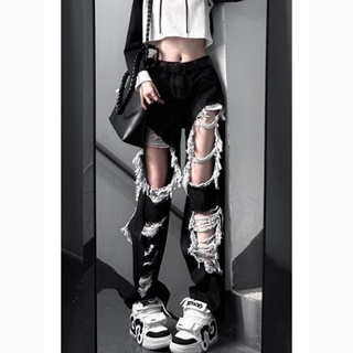 【仙女衣櫥】2023年夏季新款美式復古尚黑色牛仔褲女高腰直筒寬褲