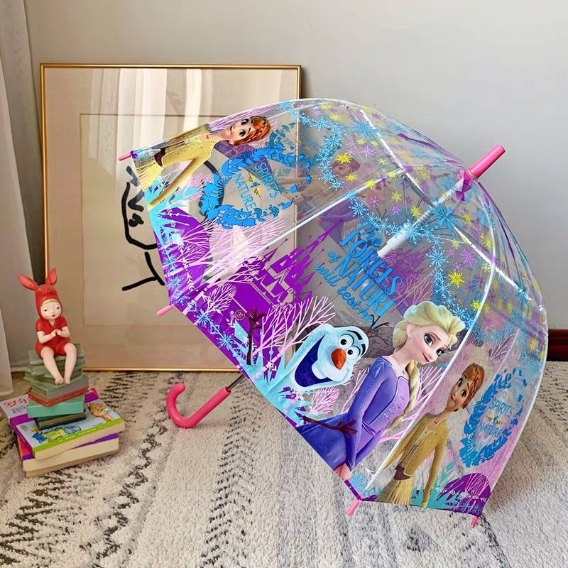 現貨 新款 冰雪奇緣艾莎公主兒童透明雨傘寶寶女童超輕卡通幼兒園雨傘