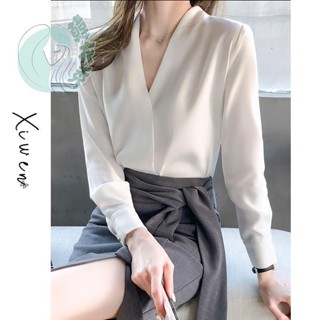 醋酸緞面襯衫女新款2025年職業氣質v領上衣垂感白襯衣設計感小眾襯衫寬鬆襯衫大尺碼襯衫