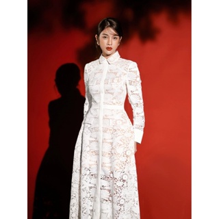 越南小眾2023夏季新款白色水溶蕾絲洋裝小禮服裙設計感伴娘1599