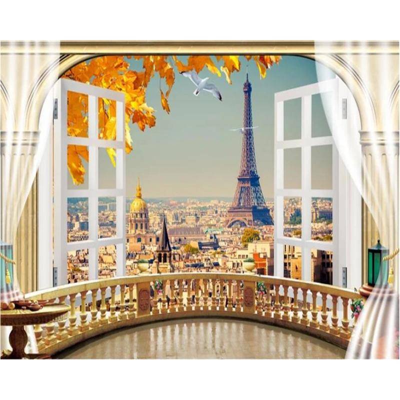 定制陽台巴黎風景埃菲爾鐵塔照片壁紙沙發電視背景牆紙客廳自粘壁畫3d
