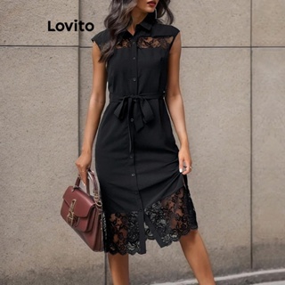 Lovito 女式優雅風格蕾絲布料拼接洋裝 LNL43054