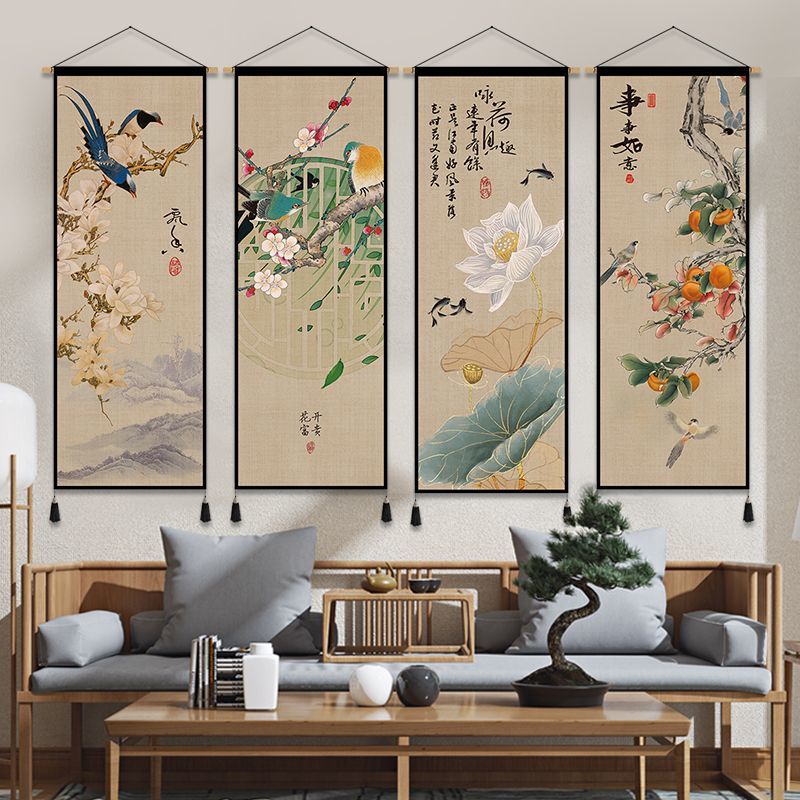 新中式古典布藝掛畫客廳辦公室裝飾畫書房掛毯房間壁畫掛布背景布 LXW2